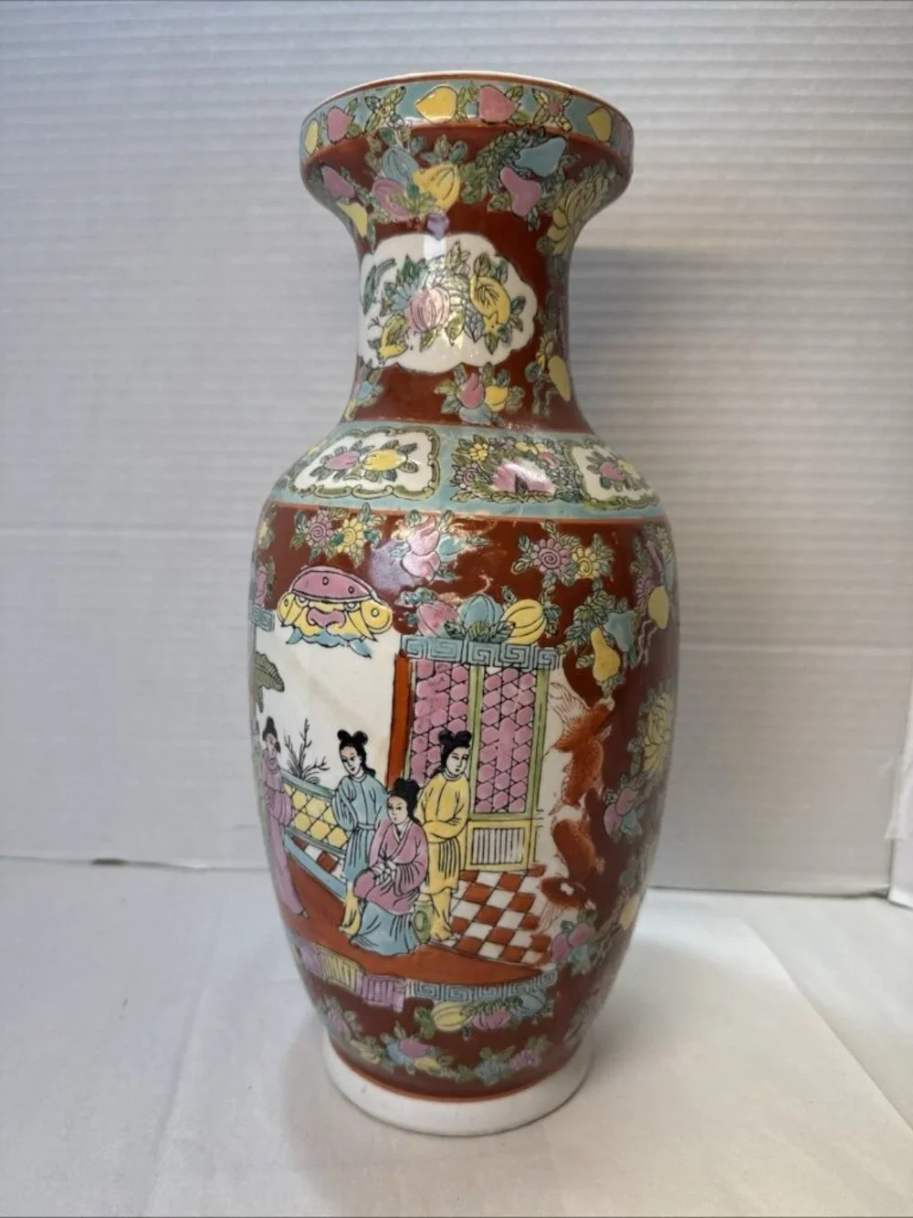 Vintage Chinese FamilleRose Style Decorative Porcelain Vase15”Hand Paintedfloral